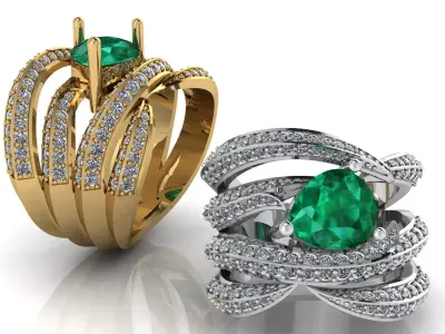 Pear Cut Emerald Criss Cross Multi Row Ring 3D print model