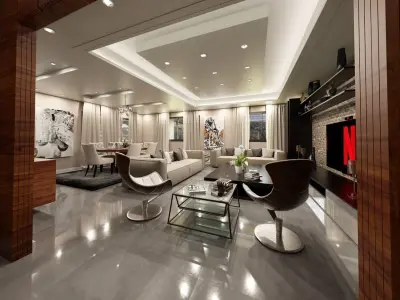 Realistic low poly Interior living and dining room scene Low-poly 3D model