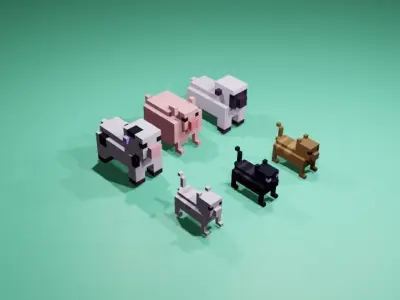 Cubic Animals Low-poly 3D model