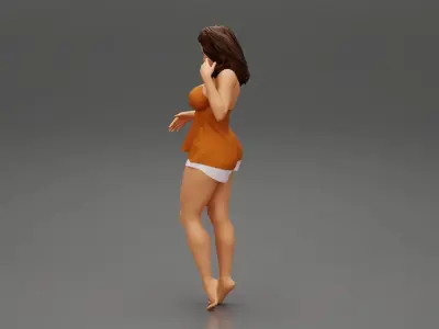 Sexy Girl in mini short and shirt looking down 3D print model