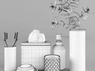 Bathroom Set of toiletries and plant 3D model