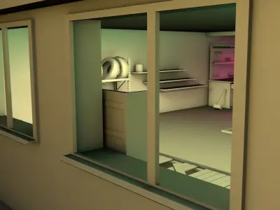 Garage room with bookshelves and shelves Low-poly 3D model