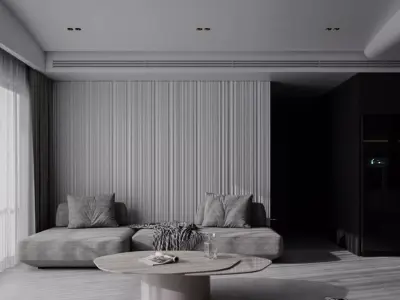 Modern Minimalist Living Room 3d and Kitchen Interior 3d Model Low-poly 3D model