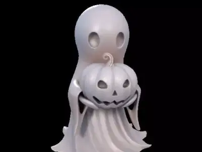 Minimal Halloween Ghost with Pumpkin Head 3D print model