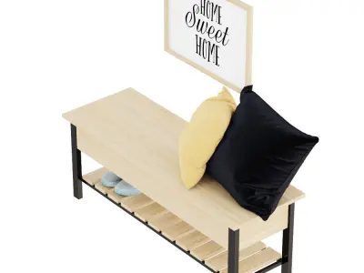 Park City Farmhouse 48 Inch Storage Bench Shelf for shoes 3D model