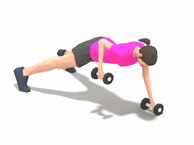 plank row Exercise Woman Animation Low-poly 3D model
