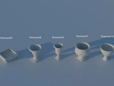 set of 5 flowerpots 3D model