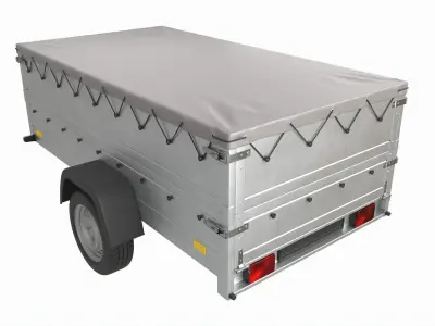 Single axle car trailer with extra walls cover jockey extended 3D model