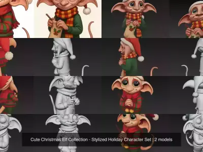Cute Christmas Elf Collection - Stylized Holiday Character Set