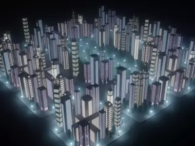 Paper City - Stylized Night Metropolis V2 Low-poly 3D model