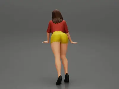 sexy girl in shorts and mini shirt leans against the car 3D print model