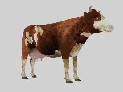 Low Poly Holstein Cow Unwapped 4K And High Poly Game Ready Low-poly 3D model