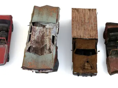 Old wrecked cars mini pack Low-poly 3D model