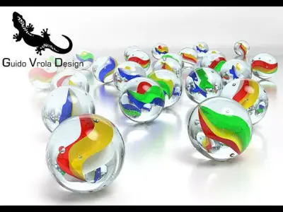 Marbles glass ball with flag of spain 3D model