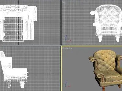 Luxury-Chair old wingback chair Low-poly 3D model