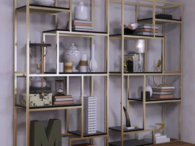 Rack 2 bookshelves in gold 3D model