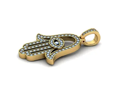 Hamsa Pendant Necklace with Diamonds Printable 3D Model 3D print model