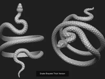 Snake bracelet 2 thickness variants 3D Model Collection