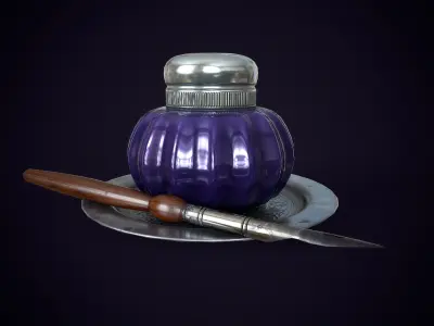 Vintage ink bottle Low-poly 3D model