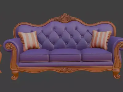 Disney style Cartoon Sofa Set with Side lamp 3D model