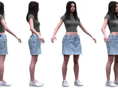 Woman - Summer Outfit 1 - Modular - Rigged Low-poly 3D model