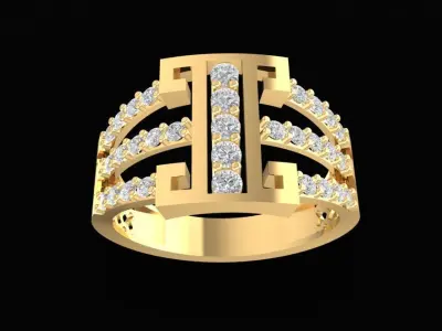 Luxury H Pattern Diamond Ring for Men 1712 3D print model