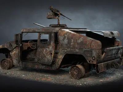 HMMWV M998 Humvee Destroyed Low-poly 3D model