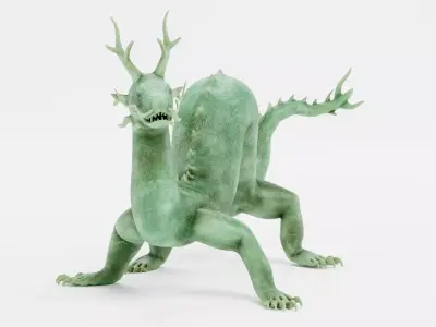 -Chinese Dragon - Marble Statue- Low-poly 3D model