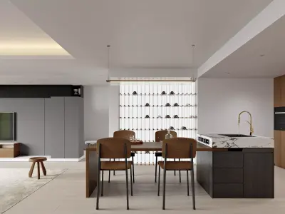 Modern living room dining room interior scenes  3D model