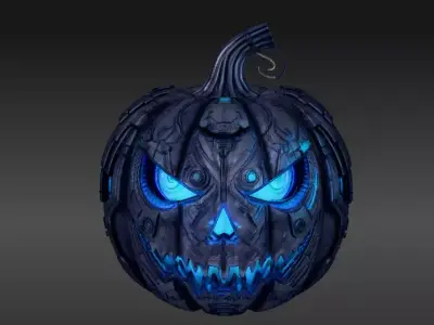Cyber Glow Jack-O-Lantern 3D Model Futuristic Halloween Pumpkin 3D model