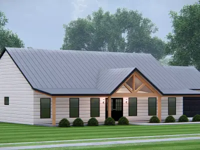 Modern Barndominium House 3D Model with Rustic Metal Siding 3D model