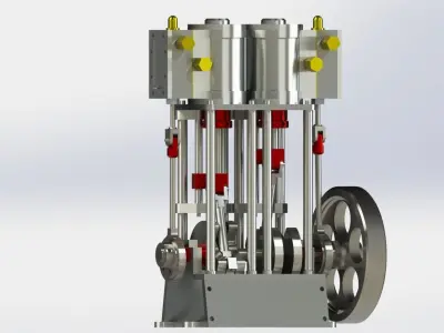 A SIMPLE 2 CYLINDER VERTICAL STEAM ENGINE WITH SLIDE VALVE 3D model