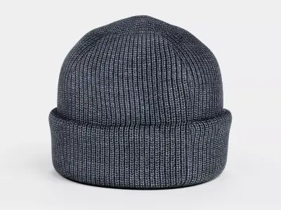 Winter Hat V7 - Dark Blue Knitted Beanie with Folded Cuff  3D model