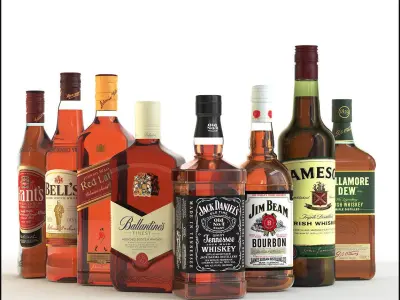 8 bottles of Whiskey 3D model