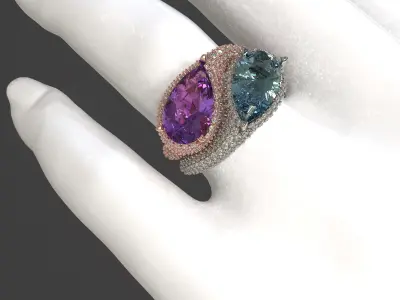 jewelry luxury ring with gem pear 12x7mm 2ct  Printable STL  3D print model