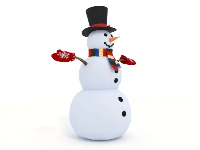 Snowman wearing hat and gloves 3D model