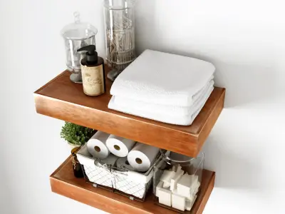 Decor Set wooden floating shelves for bathroom 3D model