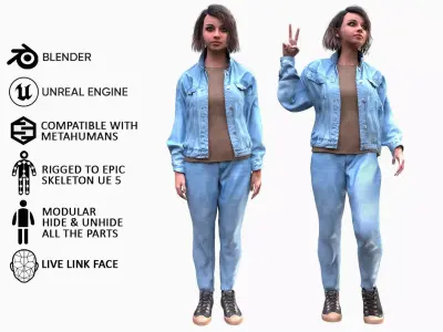 Woman - Autumn Outfit 8 - Modular - Rigged Low-poly 3D model