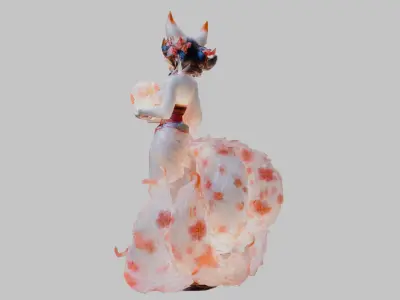 Asian Fox Figure Figurine  Low-poly 3D model