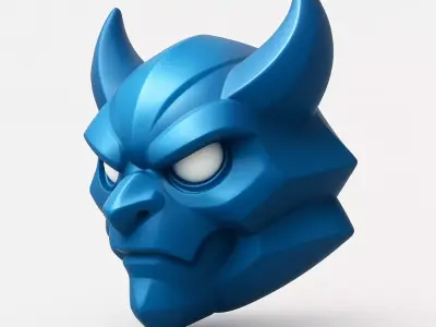 Blue Japanese Oni Demon Mask Stylized 3D print model