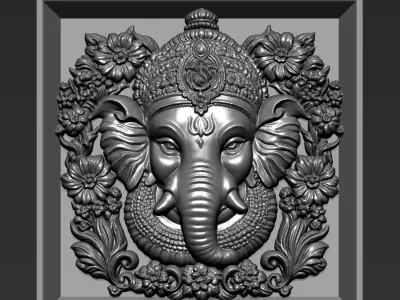 Ganesha Head with Flowers Background A6 3D print model