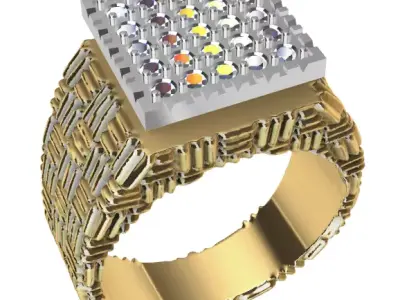 Men ring featuring a basketstyle pattern 3D print model