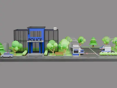 Low-Poly Police Station - Modular Stylized City Pack Low-poly 3D model