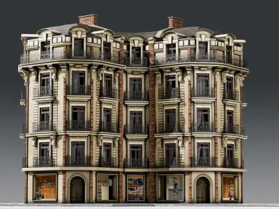 3 Piece Parisian Haussmann Apartment Building 3D model