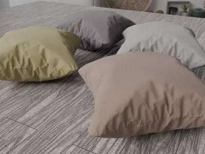Square Cushion Set 4 Unique Meshes 4 Colors Decorative Pillows Low-poly 3D model