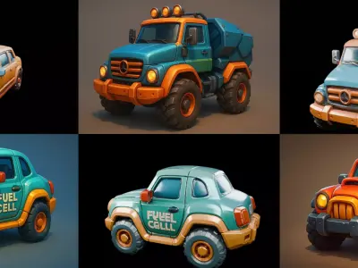 Stylized Car Advanced model bundle 16 pack 100 glb 3D model