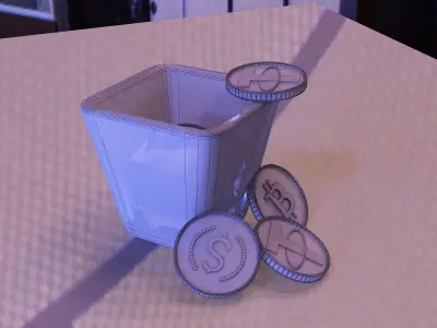 3D model of three cryptocurrency coins Free 3D model