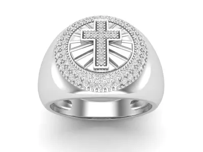 AV 483 Mens Round Diamond Circle Cross Ring 3D print model