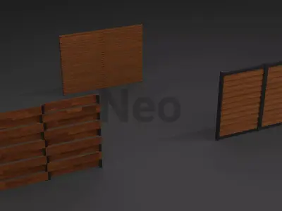 Wooden Fence Pack - Modern Wooden Fence Collection Low-poly 3D model