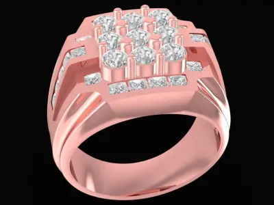 Square Grid Diamond Gold Men Ring 2416 3D print model